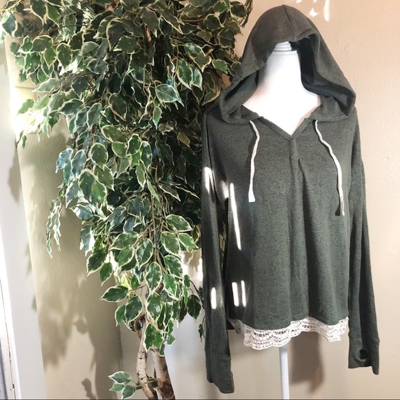Hippie Rose Tops - Hippe Rose Green Laced Hoodie Blouse Size L